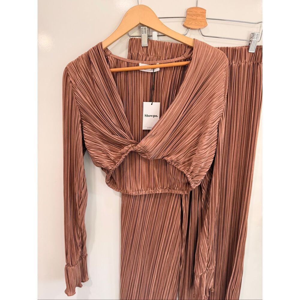 NWT‎ Showpo Aluna Plisse 2 Piece Set US 10 Brown - Picture 2 of 11